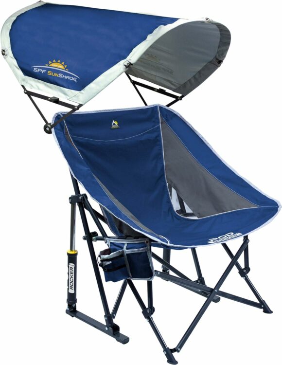 blue outdoor camping chair with sun shade